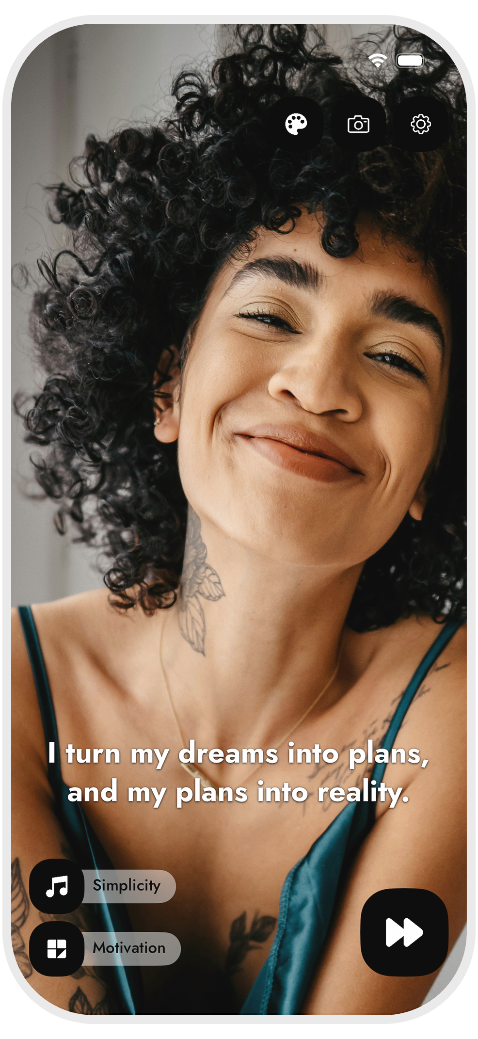 Daily Affirmations Mirror app on iPhone showing affirmation in mirror mode